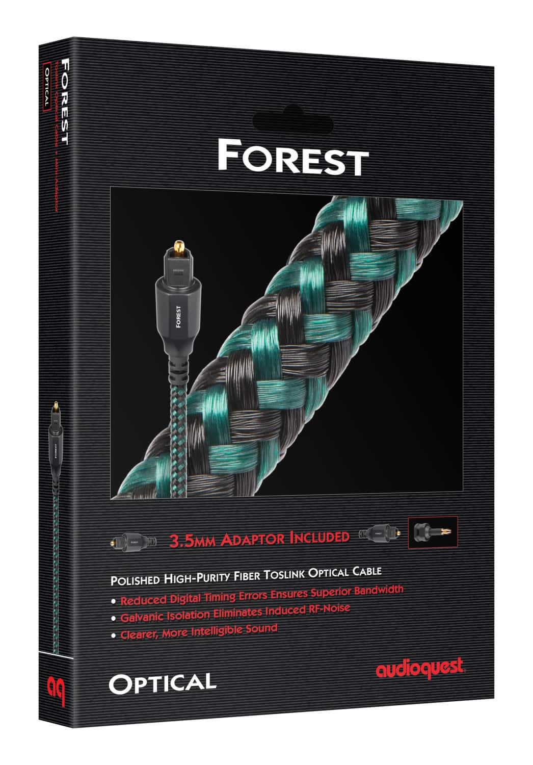 AudioQuest - Forest Optical 4.9' Digital Toslink Fiber-Optic Cable + Mini-Adaptor with Toslink to Toslink Connectors - Green on Black