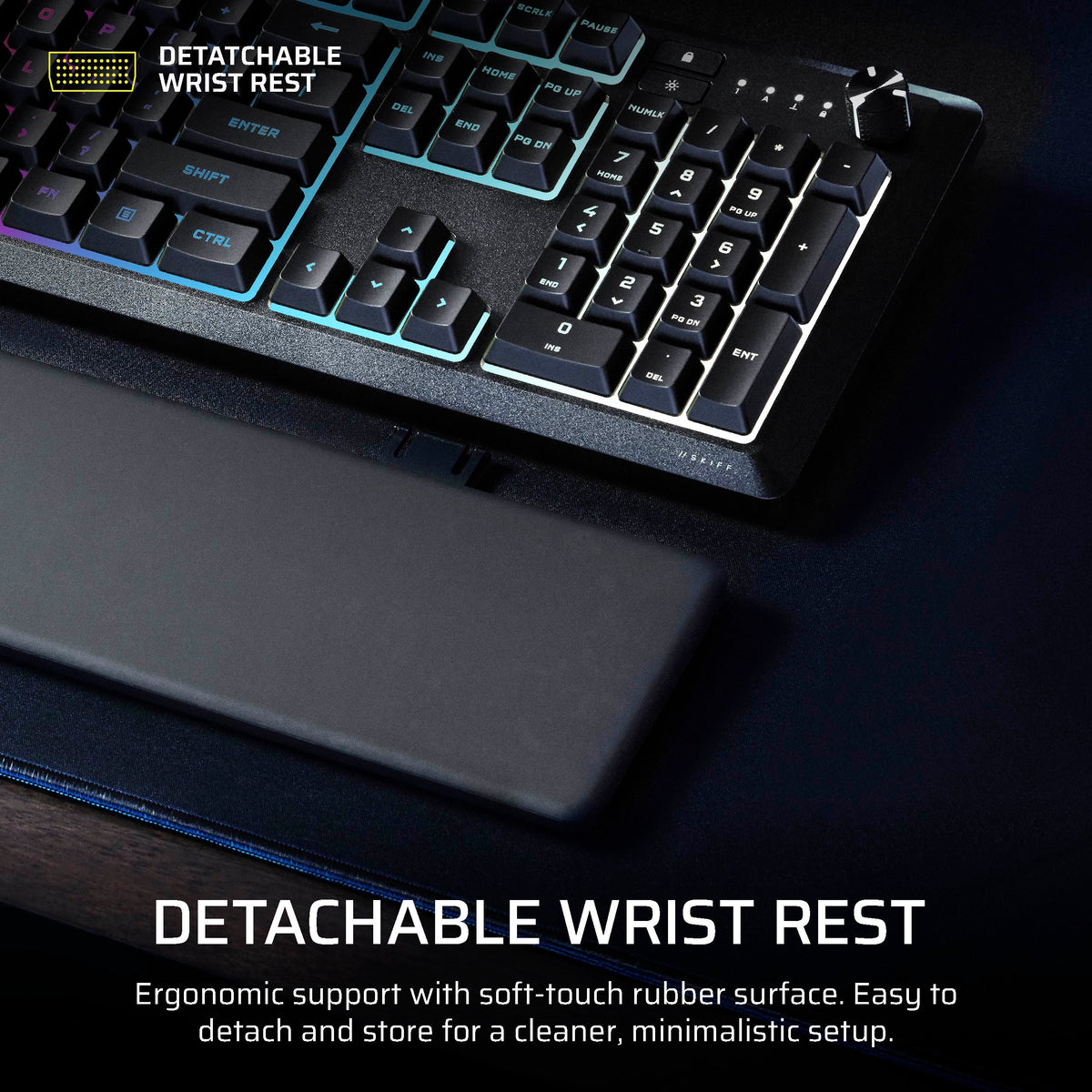 CORSAIR - SKIFF 100 PLUS Gaming Keyboard – 10-Zone RGB – 100% - Rotary Dial - Quiet, Responsive Switches – IP53 - Black