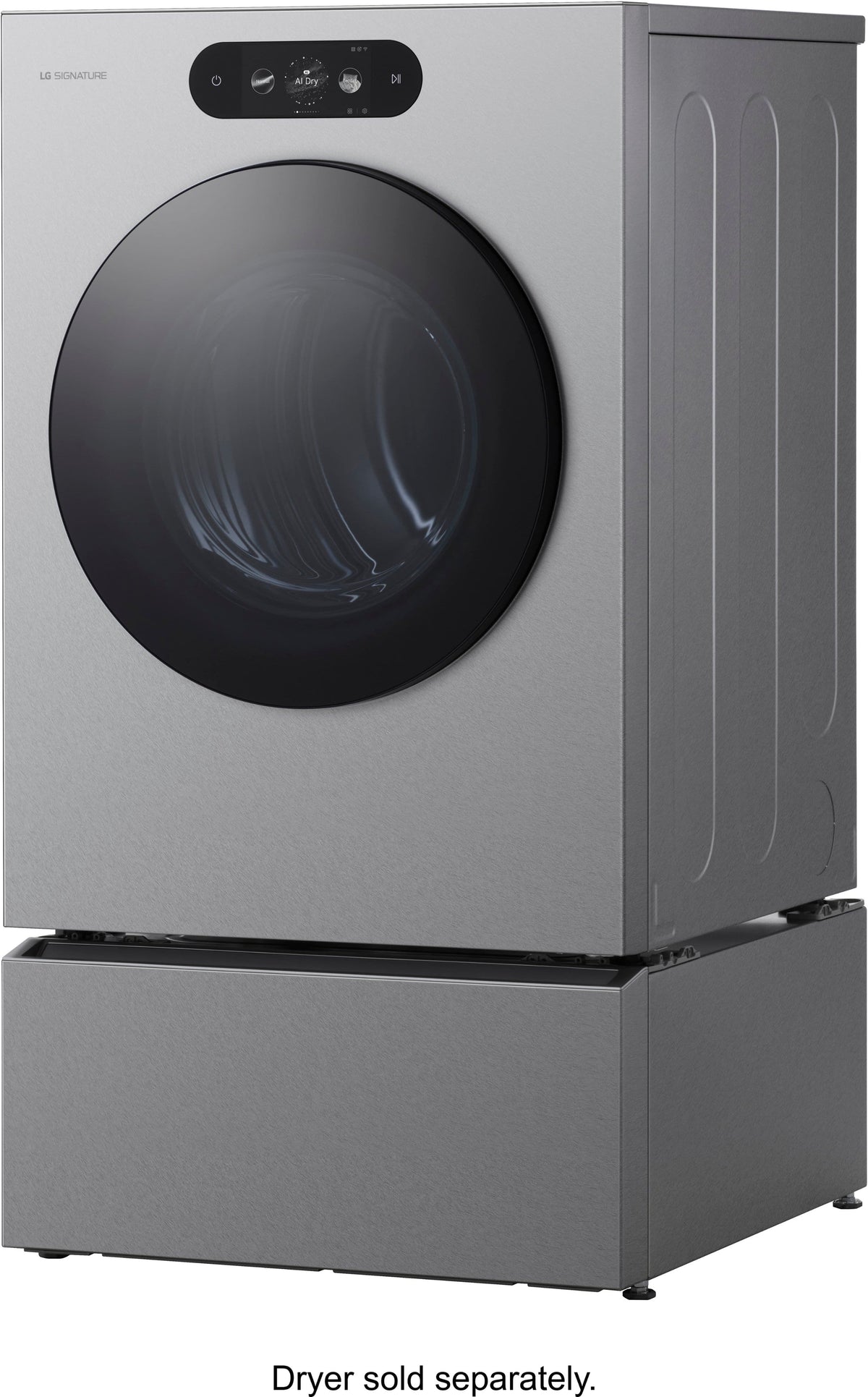 SIGNATURE 29-in Wide Laundry Pedestal with Storage Drawer for select LG Stackable Washers and Dryers - Brushed Platinum Steel