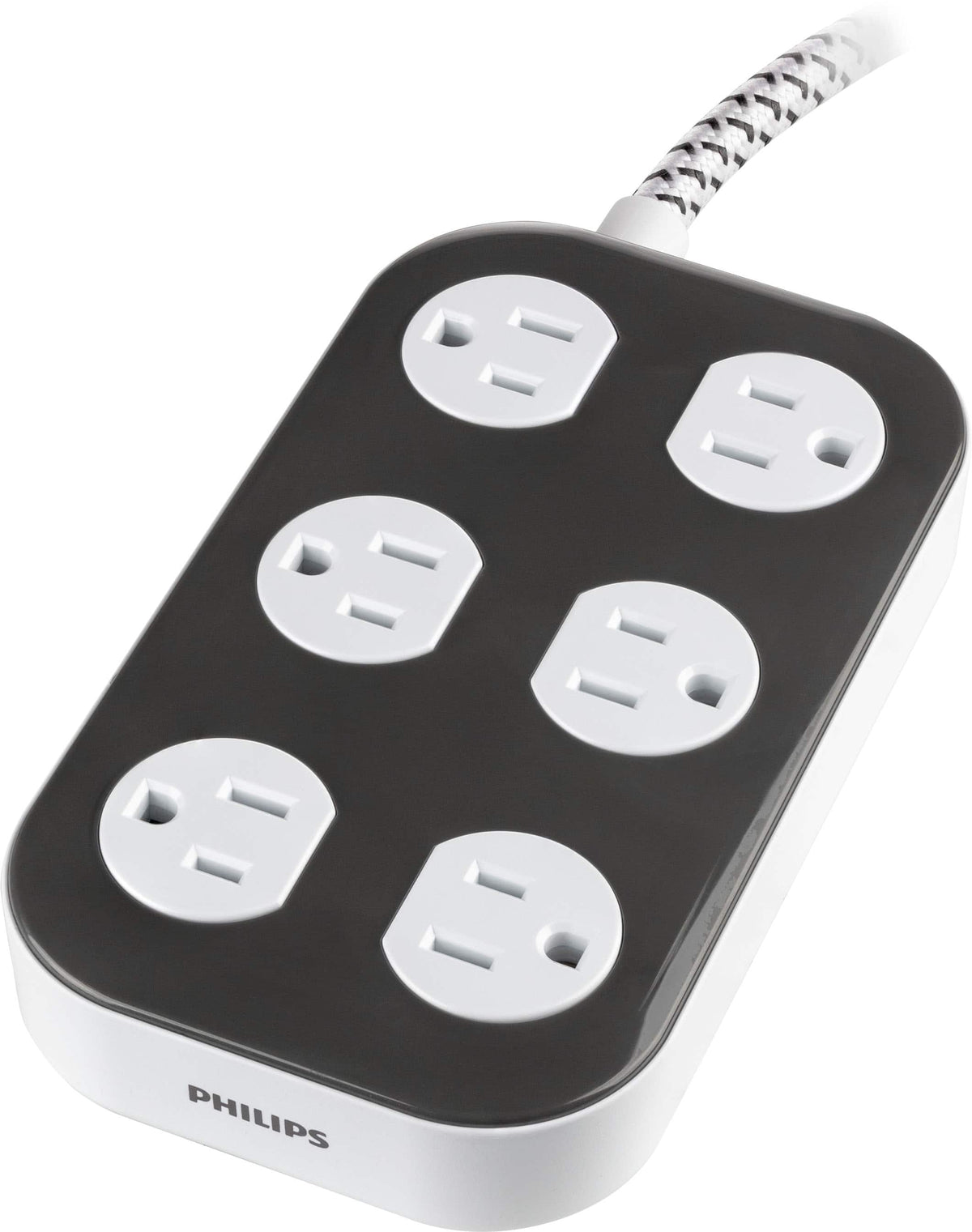 Philips - Surge Protector, 6 Grounded Outlets, 1225J, Braided Cord, 6ft - Dark Gray & Artic White