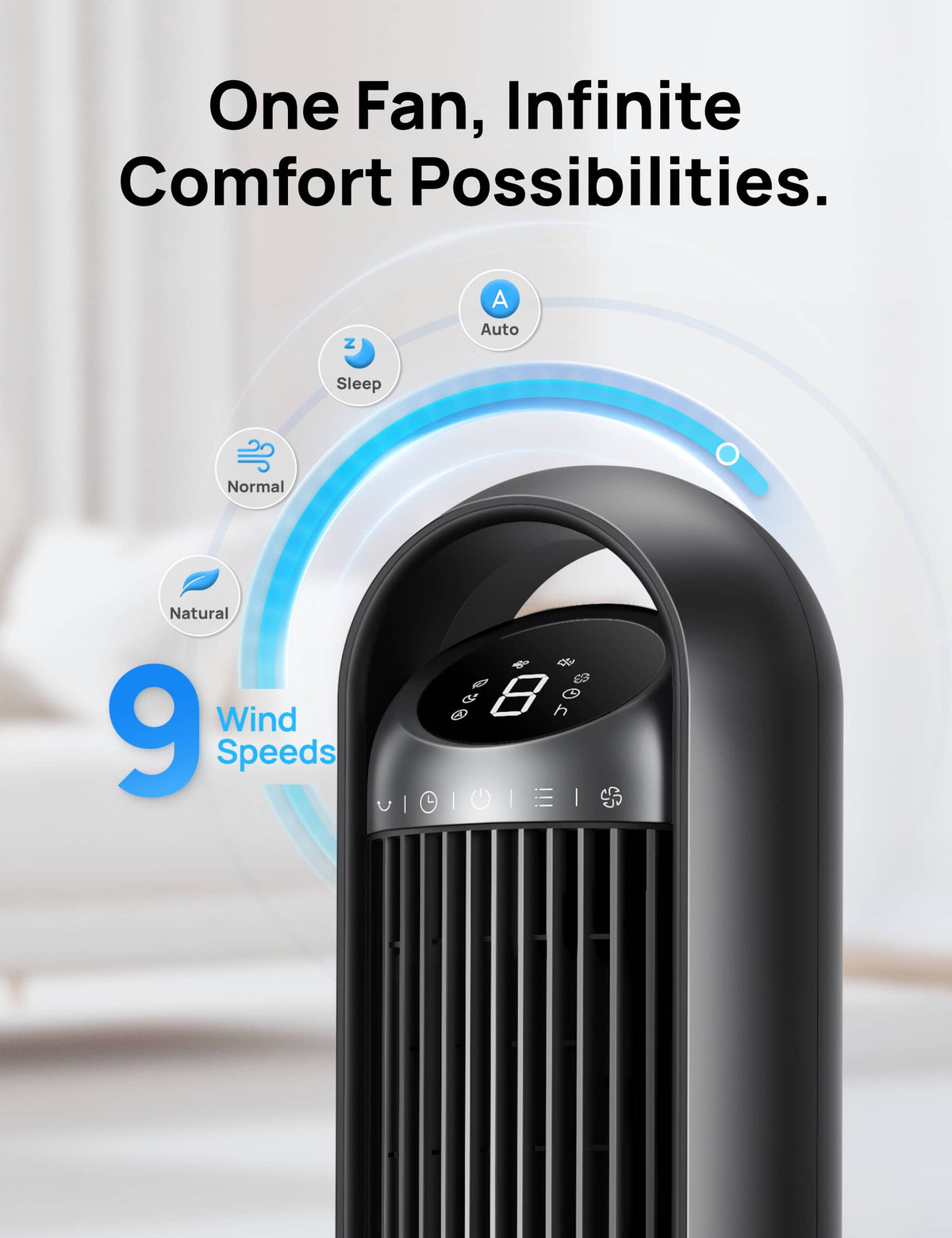 DREO - 27ft/s Velocity Quiet Floor Fan, 90° Oscillation, 8 Speeds, Remote Control, 4 Modes,DC Motor, Nomad - Black