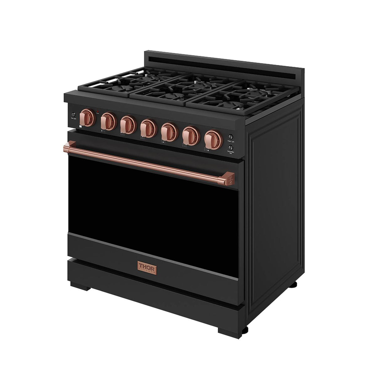 36 in. Wide 6 Burner Gordon Ramsay Series by Thor Kitchen 6.0 Cu. Ft Freestanding Gas Range with Rose Gold Hardware - Black