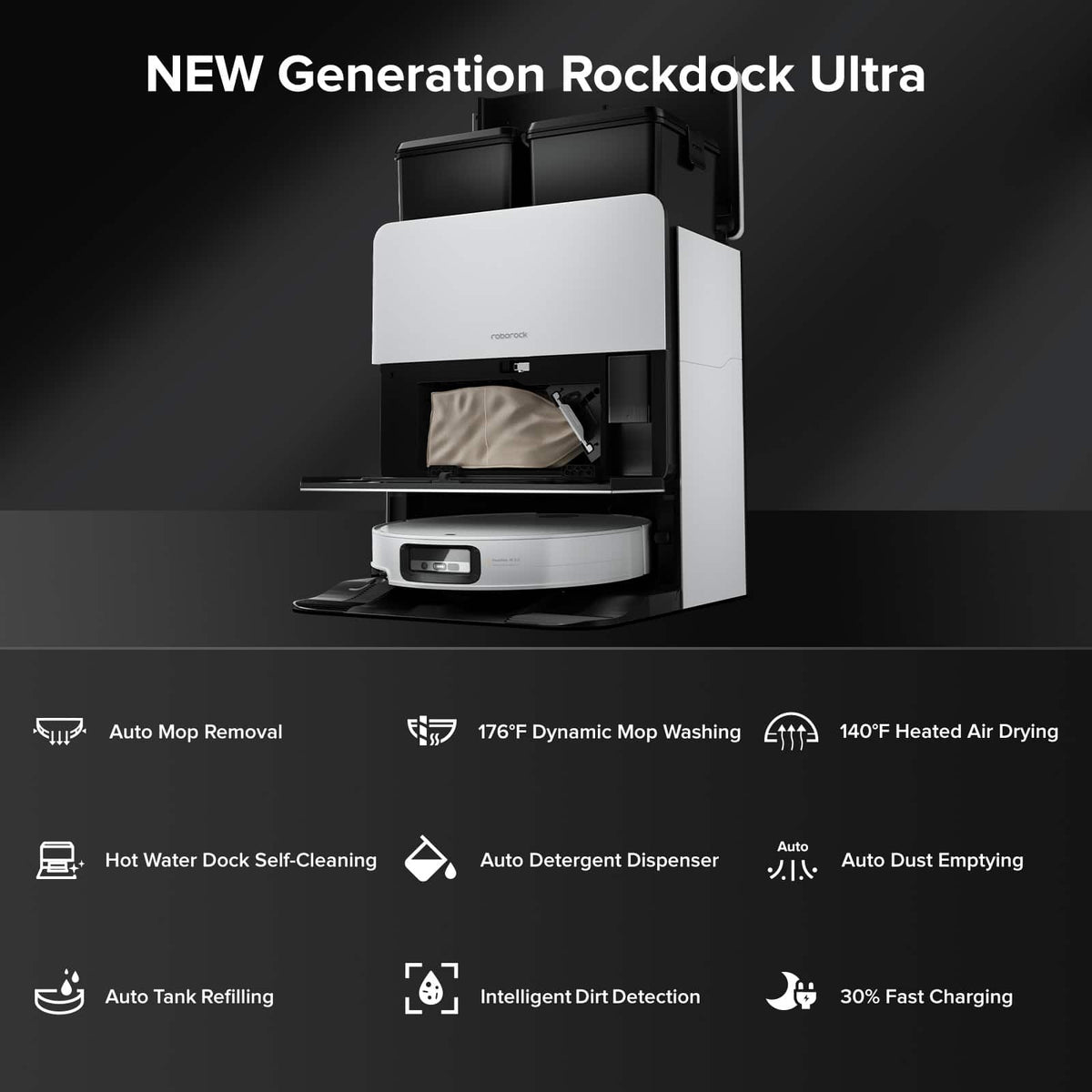 Roborock - Saros 10 Ultra Thin, Self-Lifting Robot Vacuum and Mop , 22,000 Pa Suction Hyper Force and Multi-Fuction Dock - White