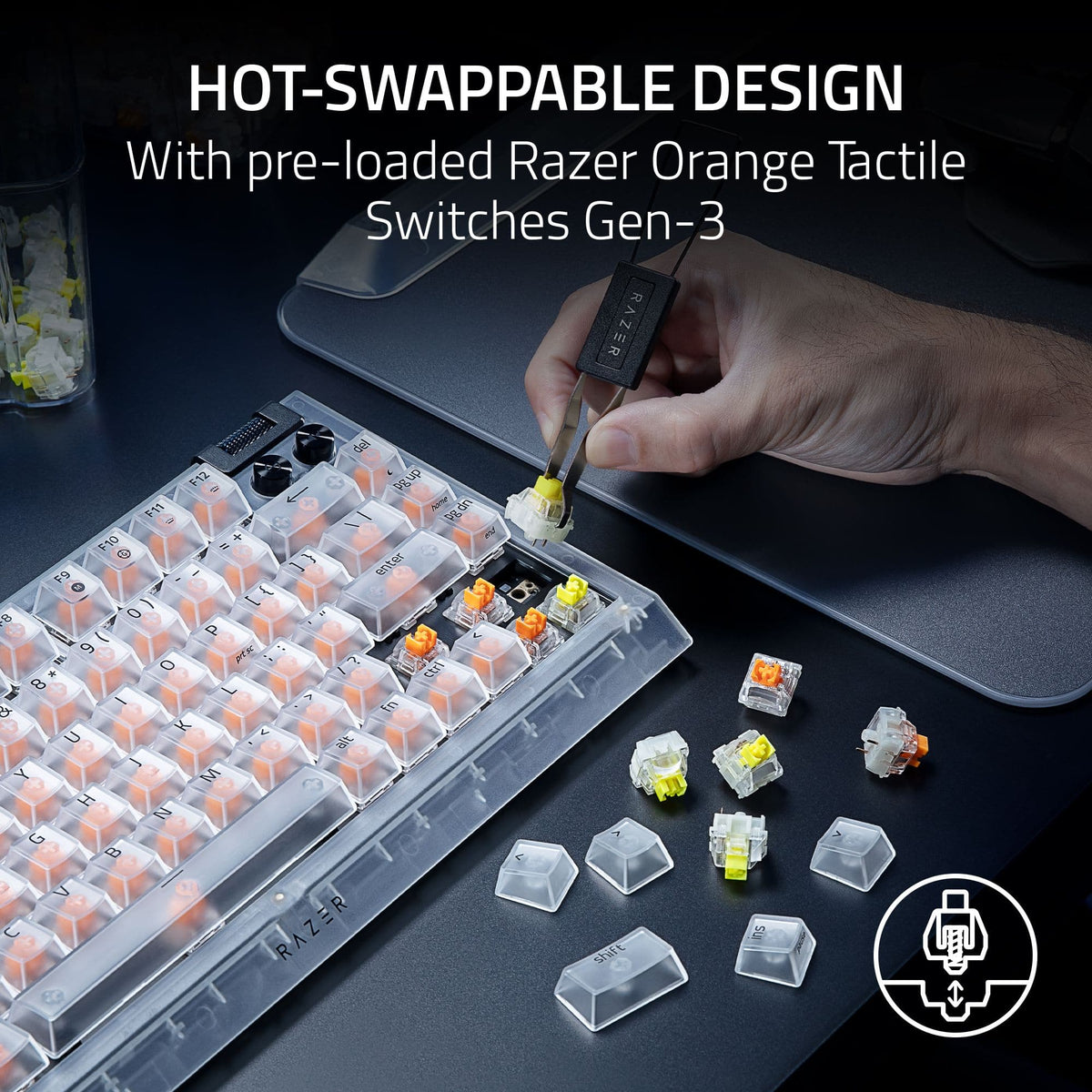 Razer - Blackwidow V4 75% Wired Mechanical Orange Switch Gaming Keyboard with Hot-Swappable Design - Phantom White