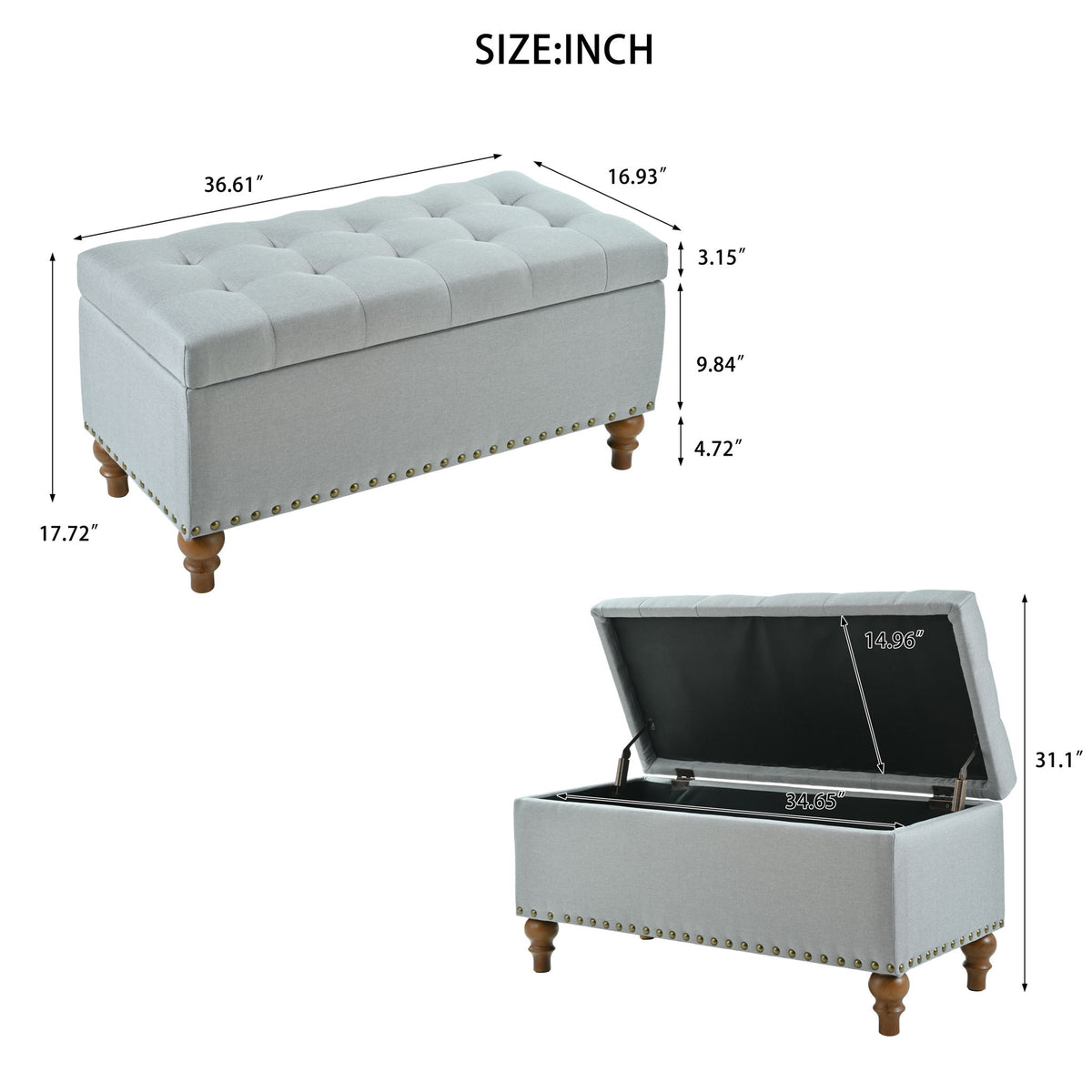 Upholstered Ottoman With Storage And Rivet Trim
