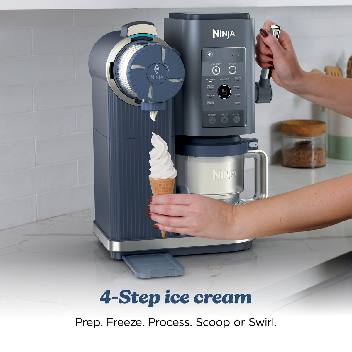 Ninja - CREAMi Scoop & Swirl Ice Cream & Soft Serve Maker, 13 One-Touch Programs - Navy