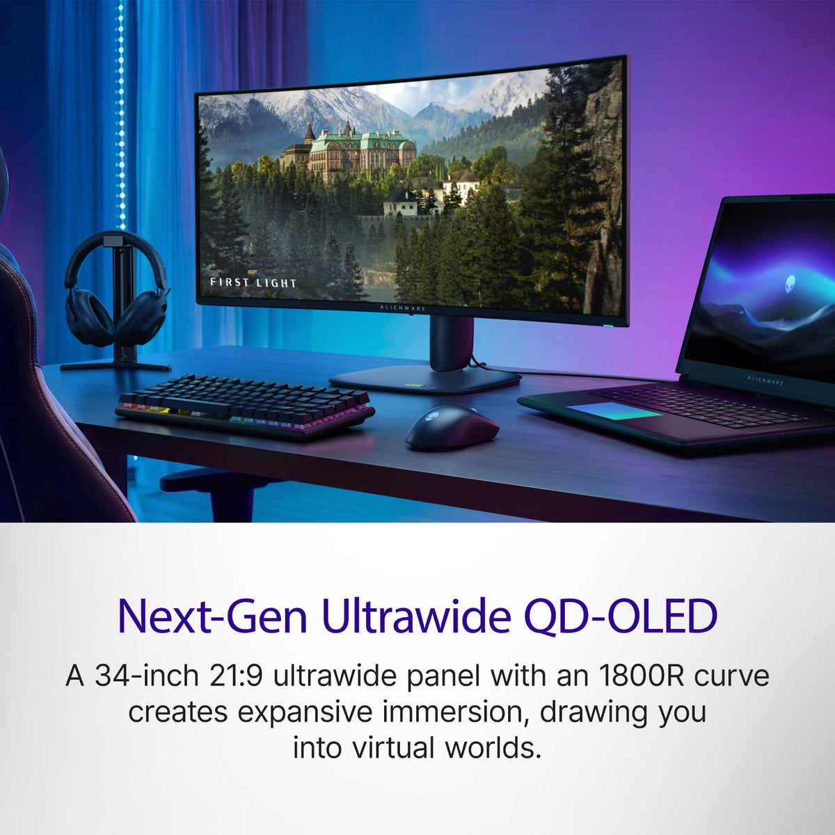 Alienware - 34" QD-OLED UWQHD 280Hz .03ms FreeSync Premium Pro and G-SYNC Compatible Curved Gaming Monitor w/HDR (HDMI, DisplayPort) - Black