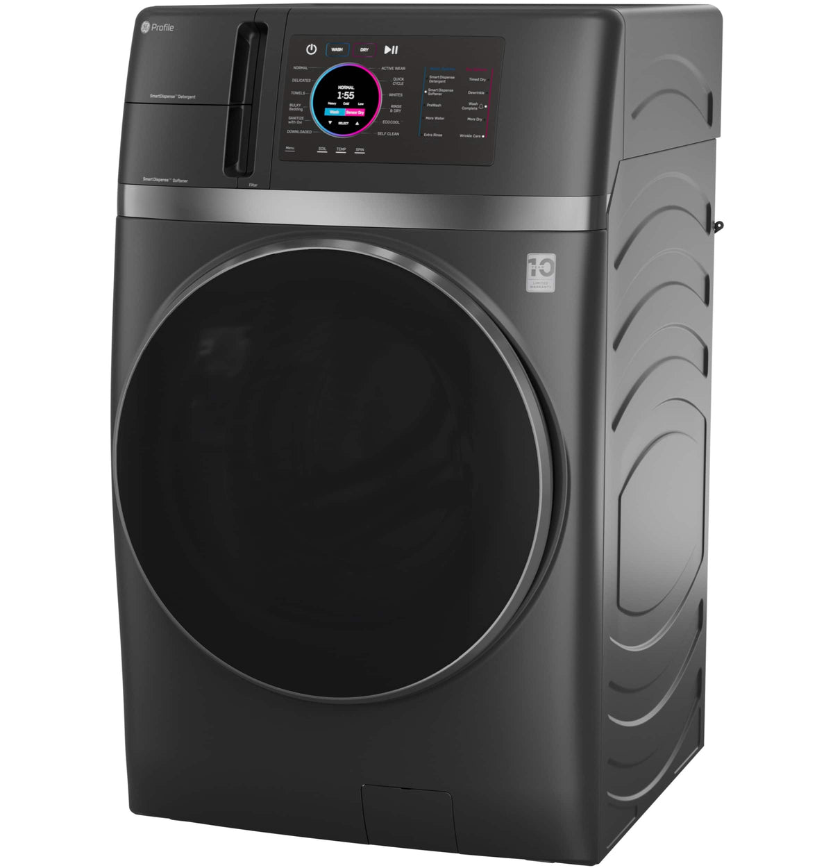 GE Profile - UltraFast 4.8 Cu. Ft. High-Efficiency Smart Front Load Washer and Electric Dryer Combo with Ventless Heat Pump - Carbon Graphite