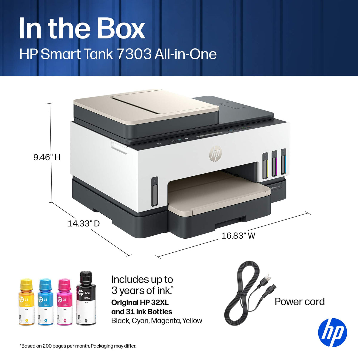 HP - Smart Tank 7303 Wireless All-in-One AI-Enabled Cartridge-Free Supertank Inkjet Printer with 3 Years of Ink Included¹ - White