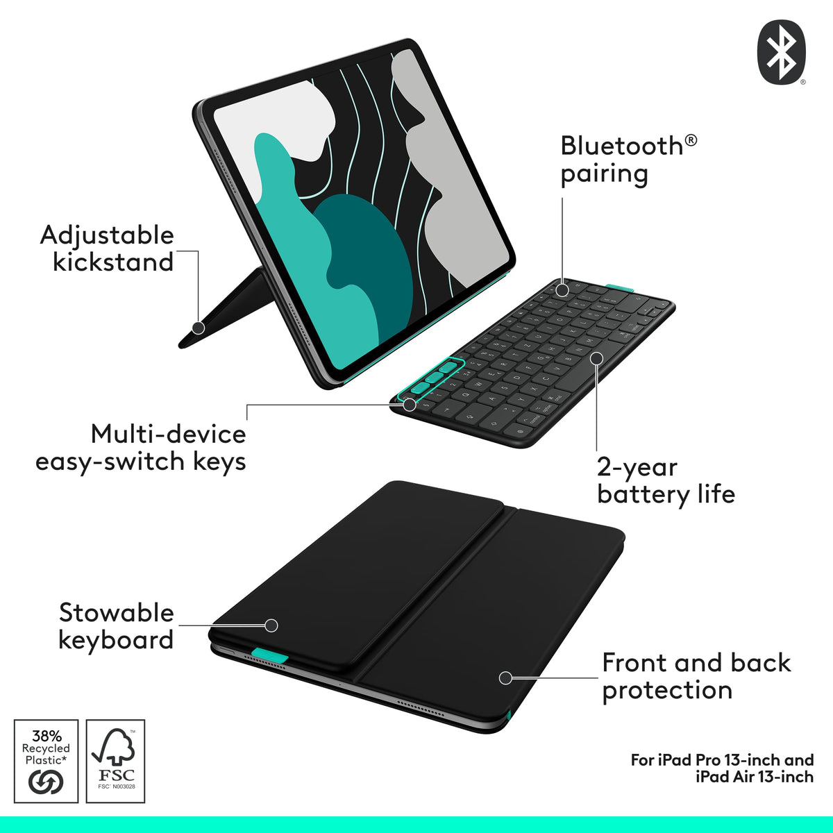 Logitech - Flip Folio Keyboard Case for iPad Pro 13-inch - Latest Model (M4 & M5), iPad Air 13-inch (M2, M3 & M4) - Graphite