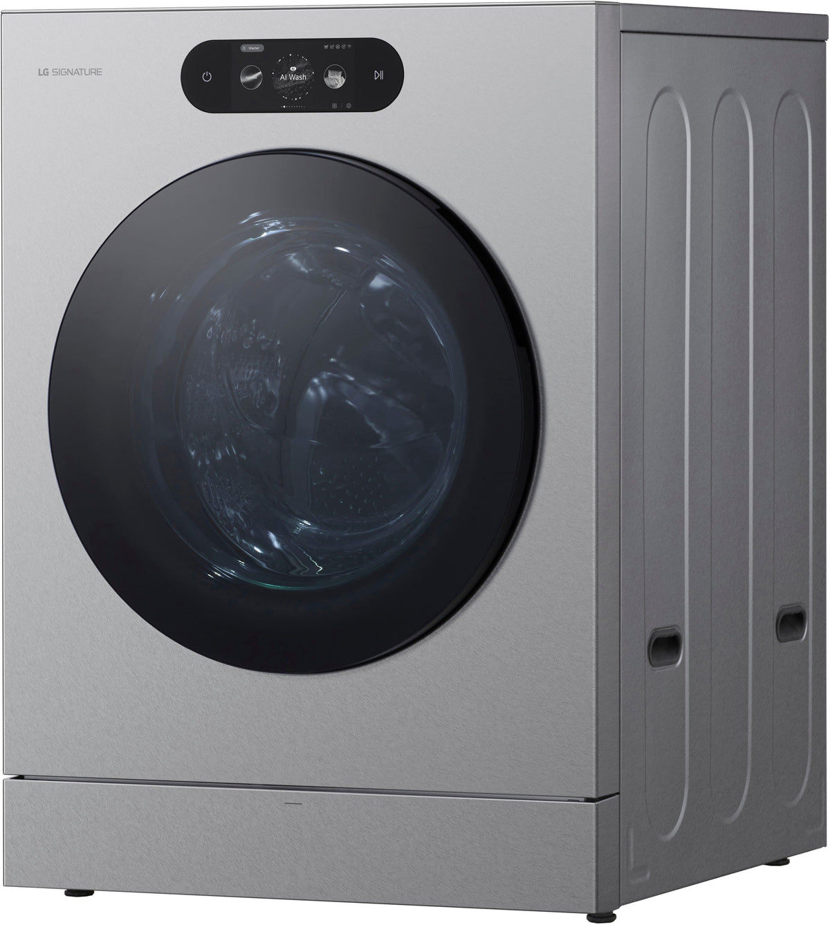 LG - SIGNATURE 5.8 Cu. Ft. High-Efficiency Stackable Smart Front Load Washer with Steam and ezDispense - Brushed Platinum Steel