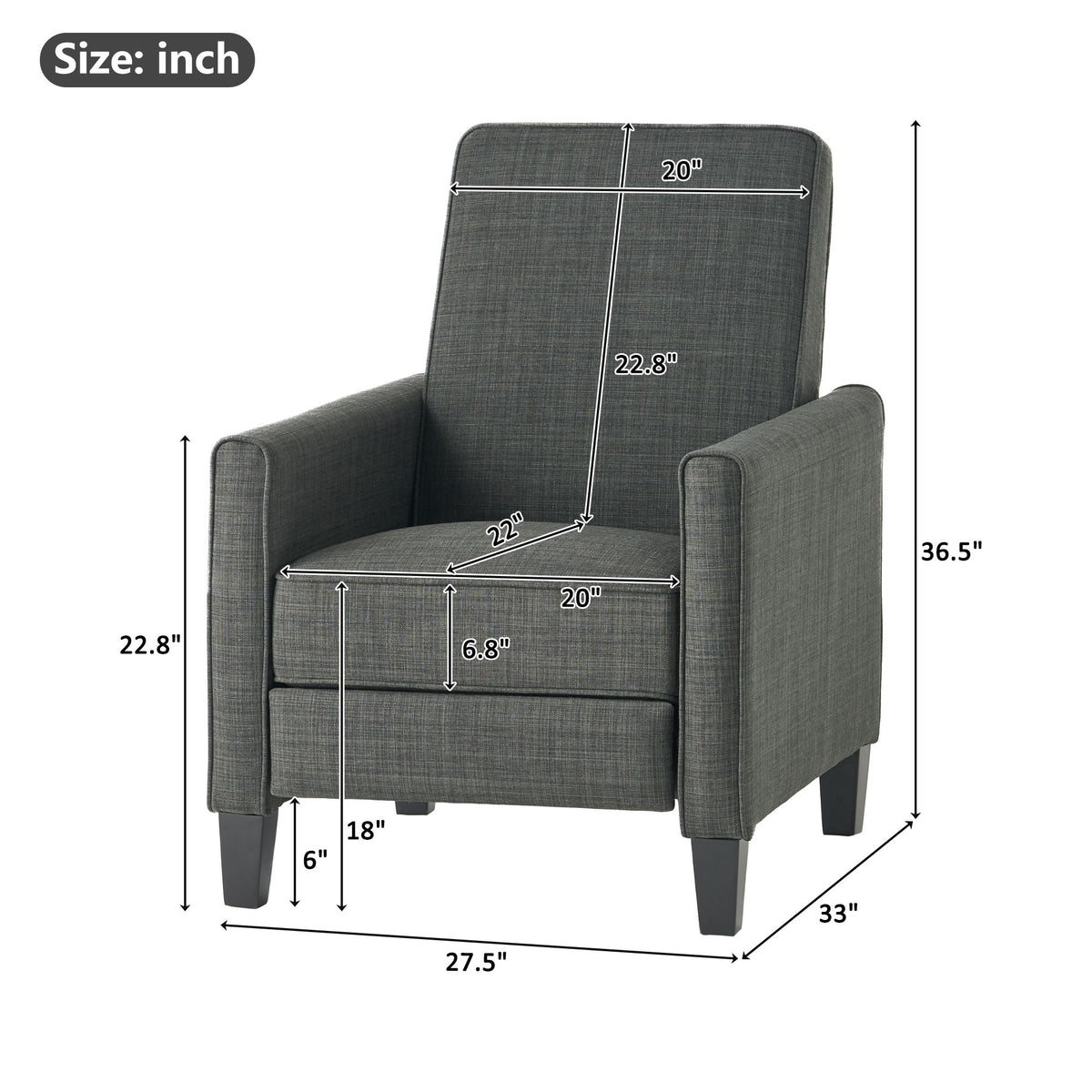 Sillón reclinable tapizado con respaldo retráctil para sala de estar