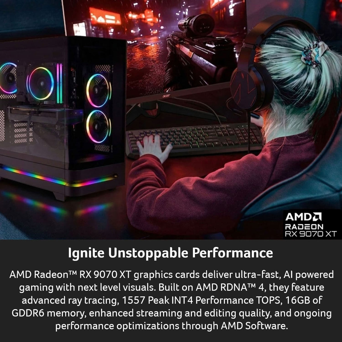 Acer - Nitro 65 Gaming Desktop - AMD Ryzen 9 9900X 2024 - AMD Radeon RX 9070 XT - 32GB DDR5 Memory – 1TB Storage - Black