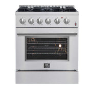 Forno Appliances - 30 in. Wide 4 Burner Marco 4.32 Cu. Ft. Freestanding Dual Fuel Convection Range with Dual Ring Burner - Silver