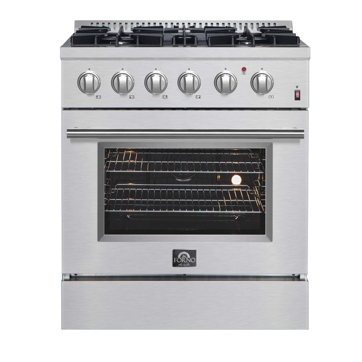Forno Appliances - 30 in. Wide 4 Burner Marco 4.32 Cu. Ft. Freestanding Dual Fuel Convection Range with Dual Ring Burner - Silver