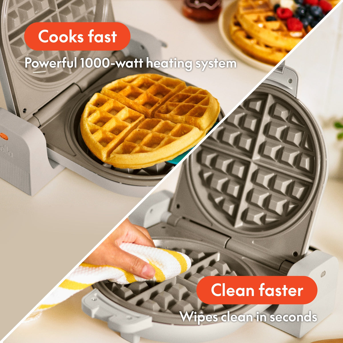 Bella - Fits-anywhere Kitchenware: Flip & Store Belgian Waffle Maker - Oatmilk