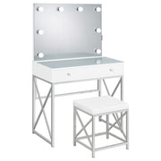 Hamlin - Tocador de maquillaje con espejo iluminado y taburete acolchado - Blanco