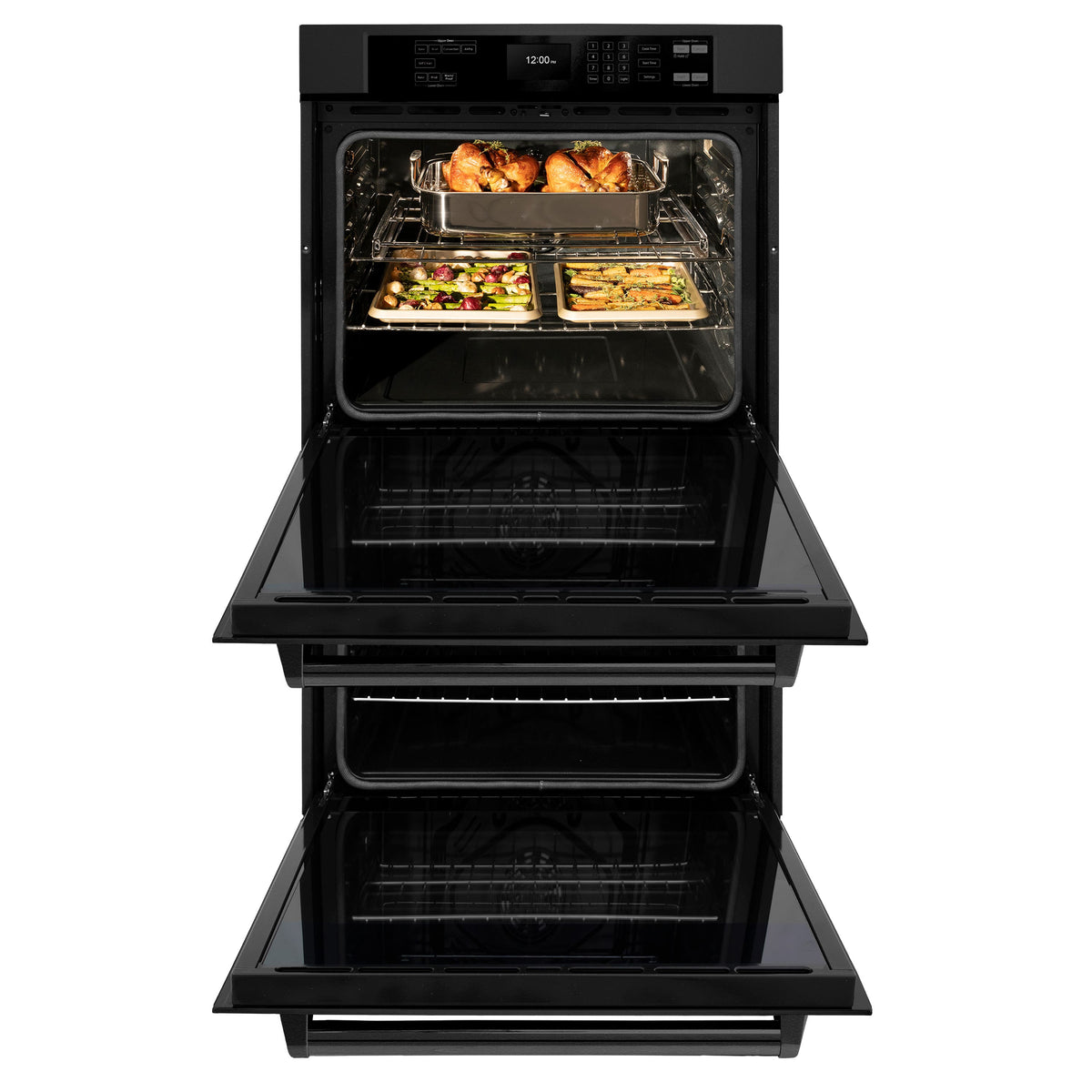 ZLINE - 30 in. True Convection Double Wall Oven w/ Air Fry and Self Clean in Black Stainless - Black Stainless Steel