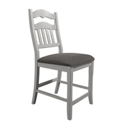 Sillas de comedor de altura de mostrador con cojín tapizado y diseño de respaldo de escalera (juego de 2) - Blanco antiguo