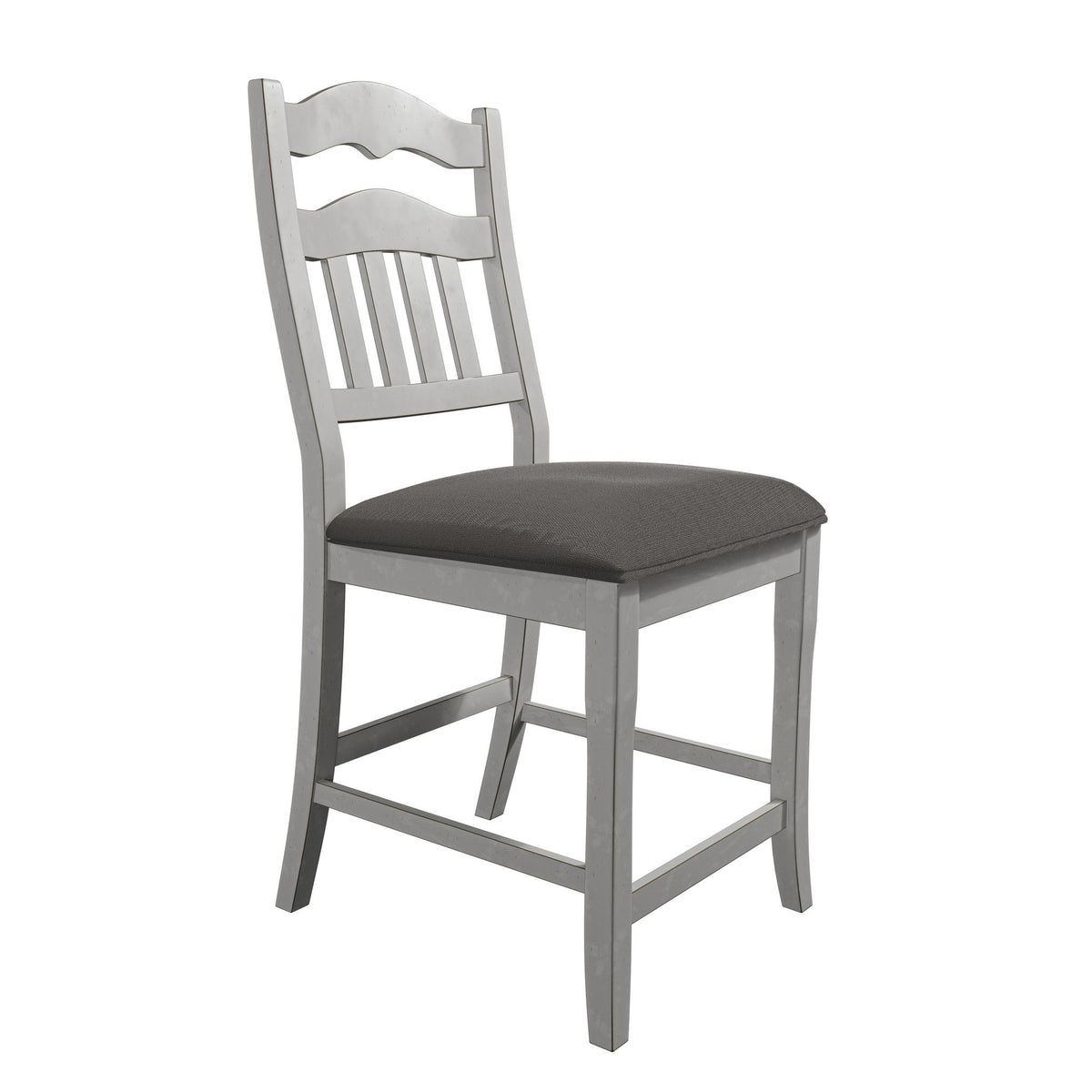Sillas de comedor de altura de mostrador con cojín tapizado y diseño de respaldo de escalera (juego de 2) - Blanco antiguo