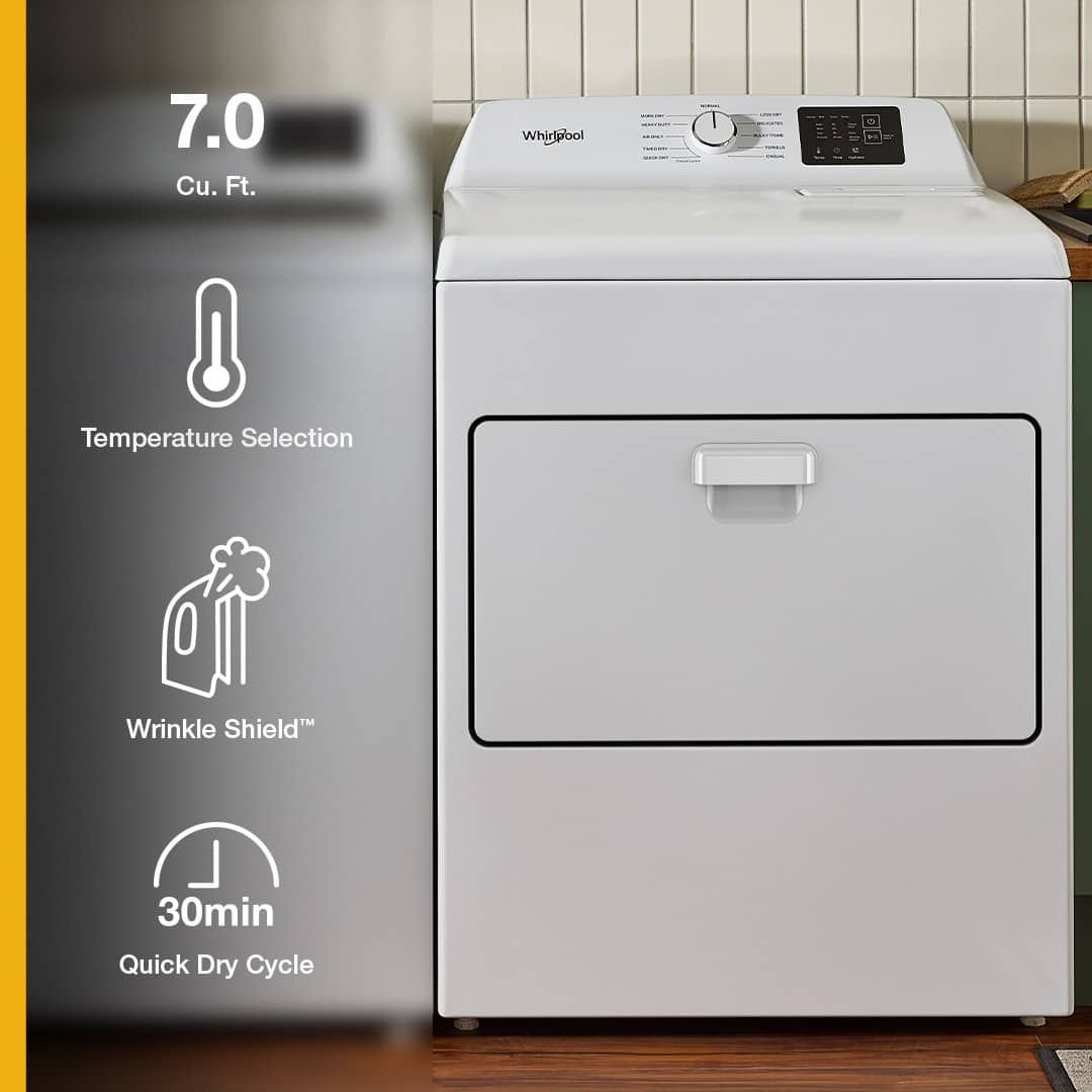 Whirlpool - 7.0 Cu. Ft. Electric Dryer with Adaptive Dry and Top Venting - White