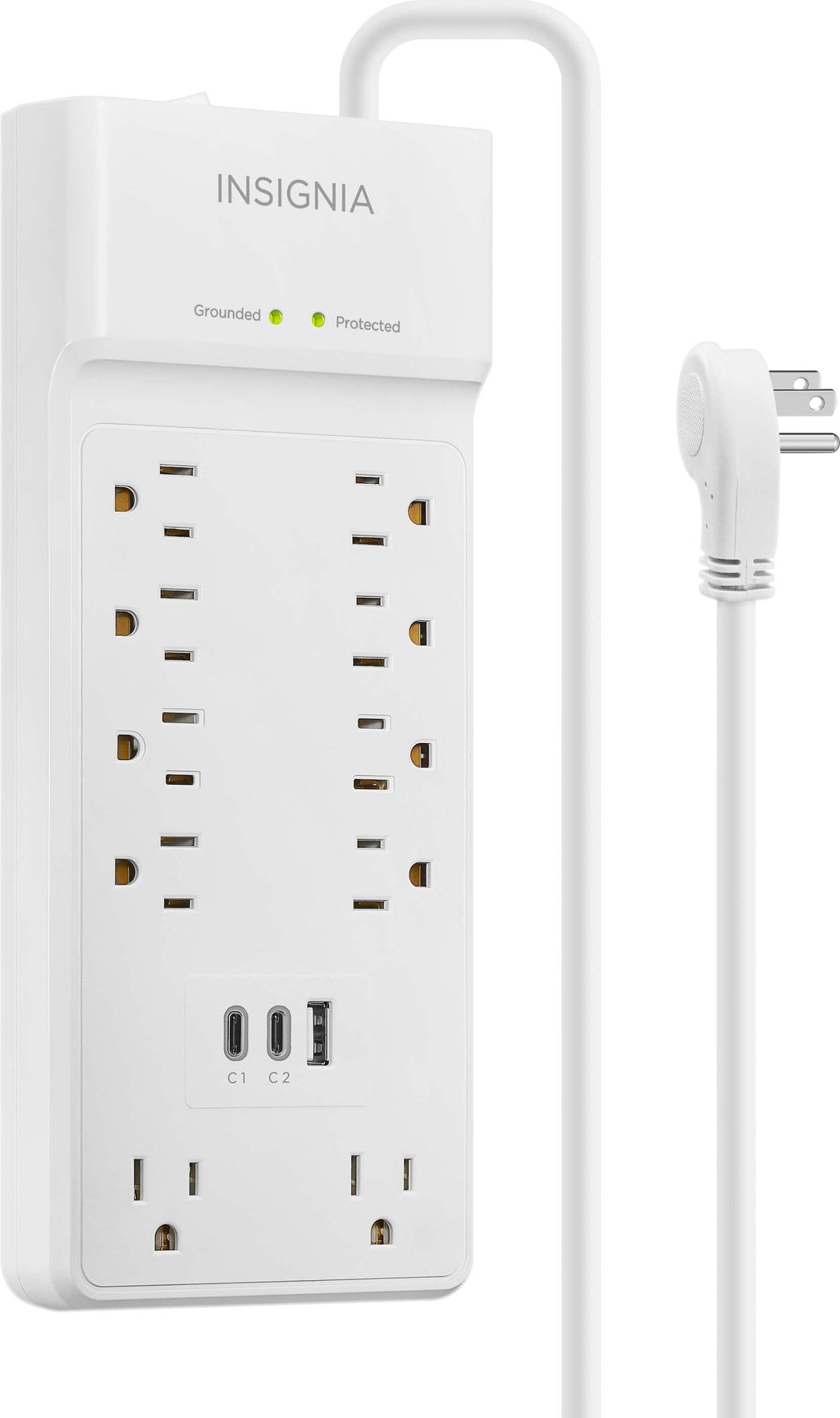 Insignia™ - 10-Outlet / 2-USB-C / 1-USB 2,400 Joules Surge Protector Strip with 6 ft. Power Cord - White
