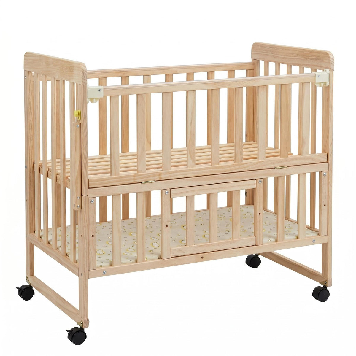 Cuna portátil mini 5 en 1 convertible con almacenamiento plegable - madera natural