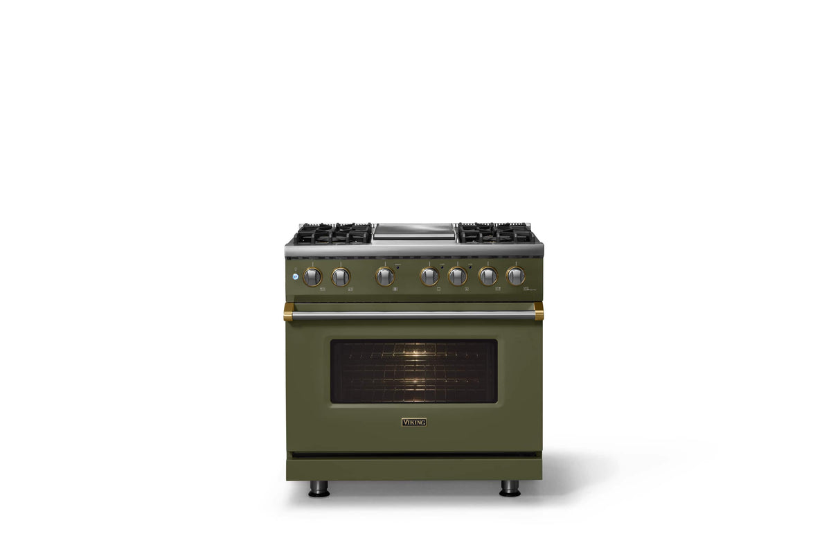 Viking - 36"W. Pro5S 5.6 Cu. Ft. Freestanding Self-Clean Sealed 4B LP DF Convection Range/Grdl-Martini/Brushed Brass - Martini