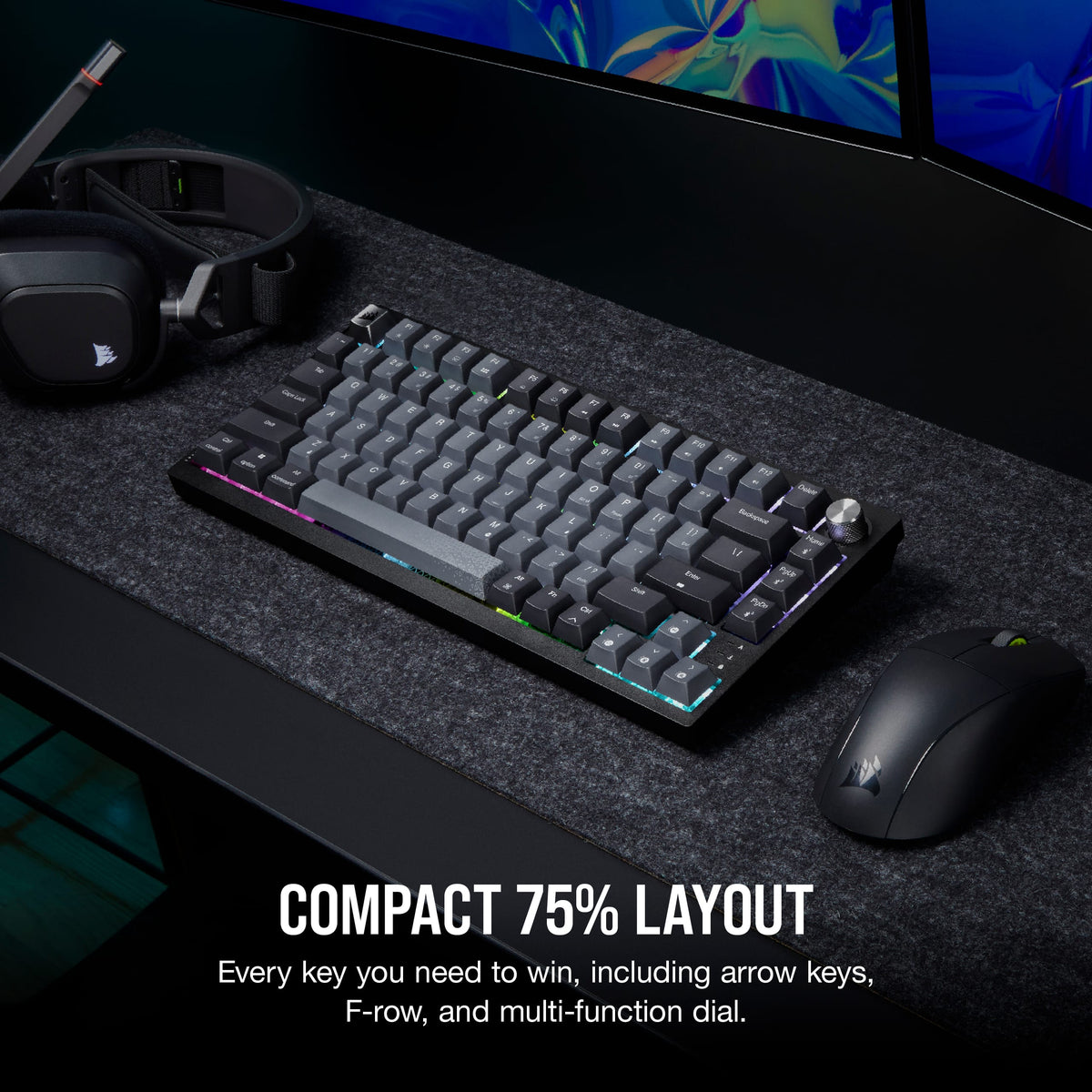 CORSAIR - K65 PLUS RGB 75% Wireless Mechanical Pre-Lubricated MLX Red Linear Switch Gaming Keyboard with Hot-Swappable Switches - Black/Gray