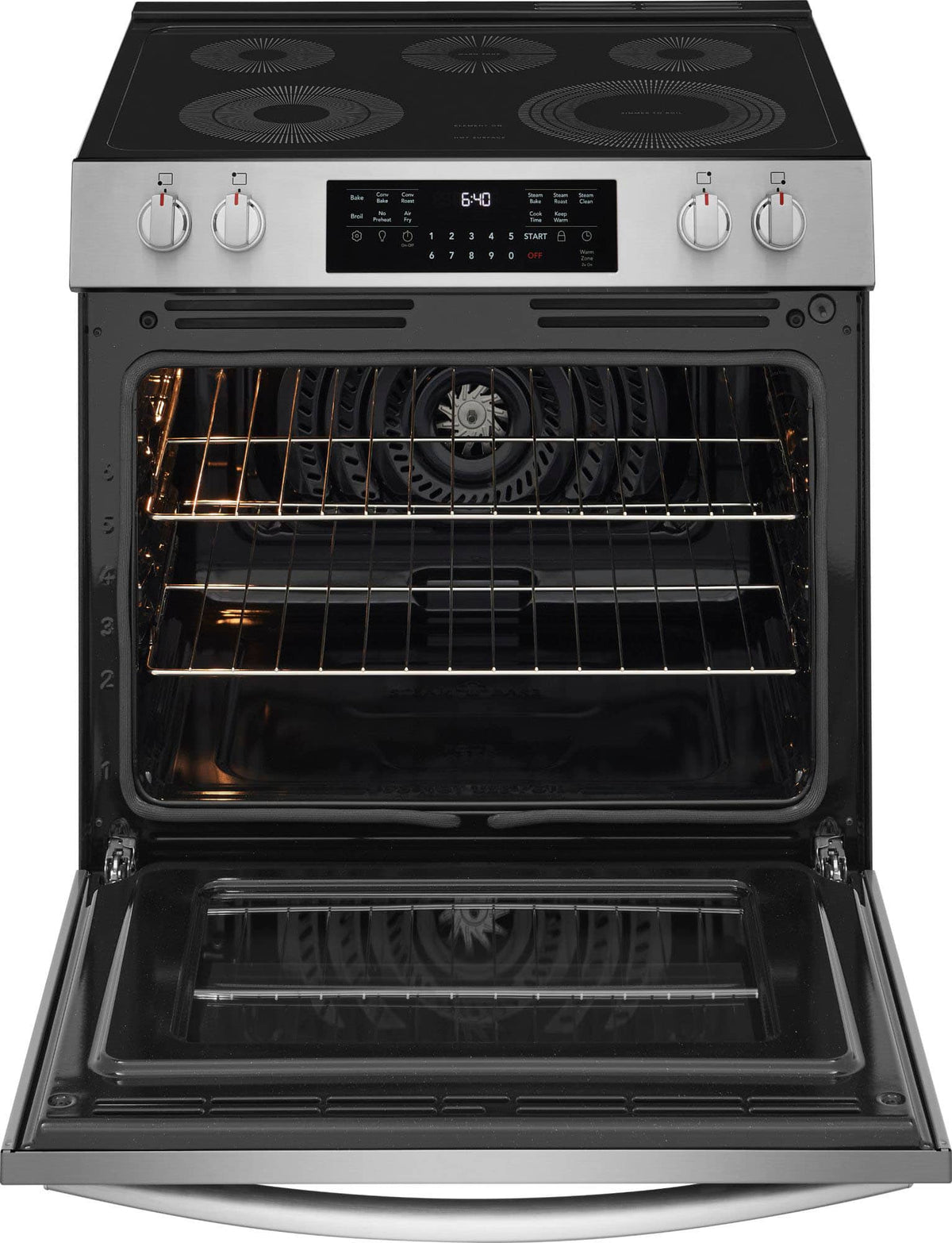 Frigidaire - Gallery 30 in. Wide 5 elements 5.3 Cu. Ft. Slide-In Electric Total Convection Range with Air Fry and Steam Clean - Stainless Steel