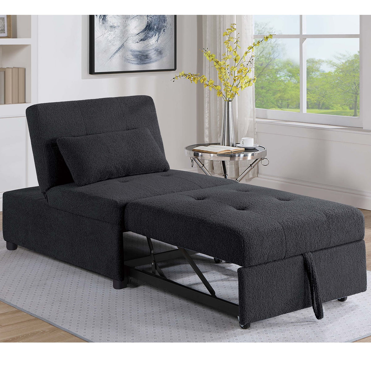 Sillón cama, sofá convertible con cama extraíble - Negro