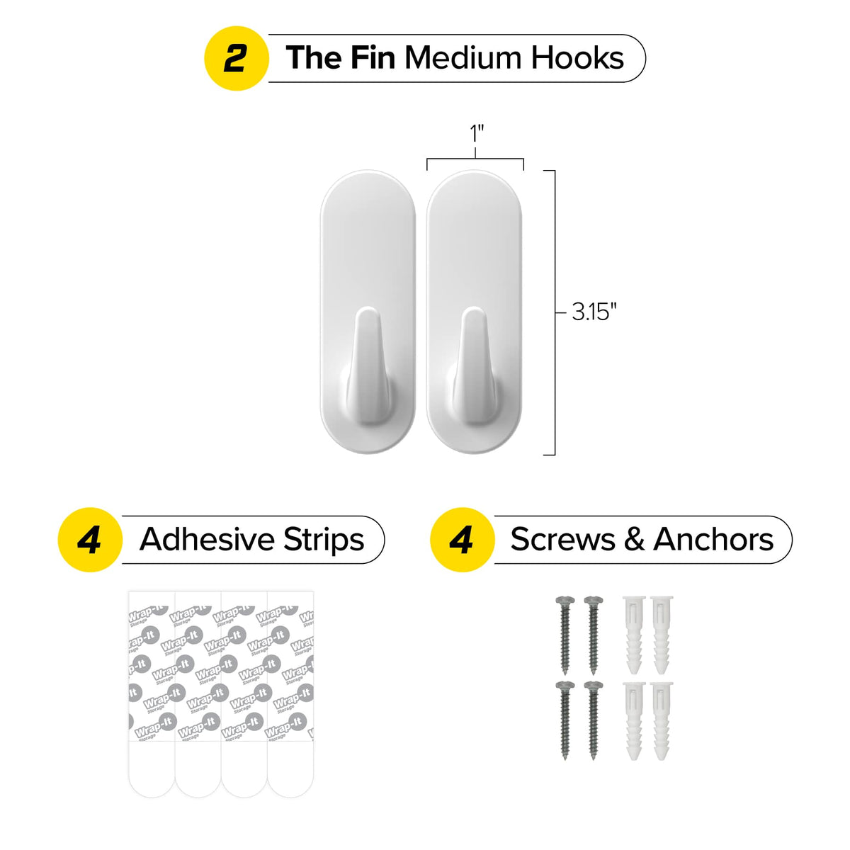 Wrap-It Storage - Handy Hooks 2-Pack Fin Medium - White