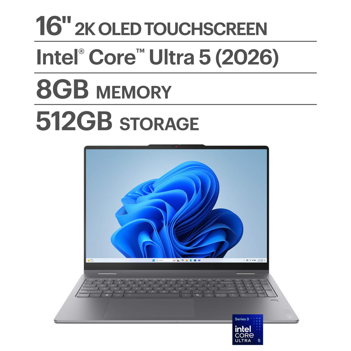 Lenovo - Yoga 7i 2-in-1 16" 2K OLED Touchscreen Laptop - Intel Core Ultra 5 Processor 322 2026 - 8GB Memory - 512GB Storage - Luna Grey