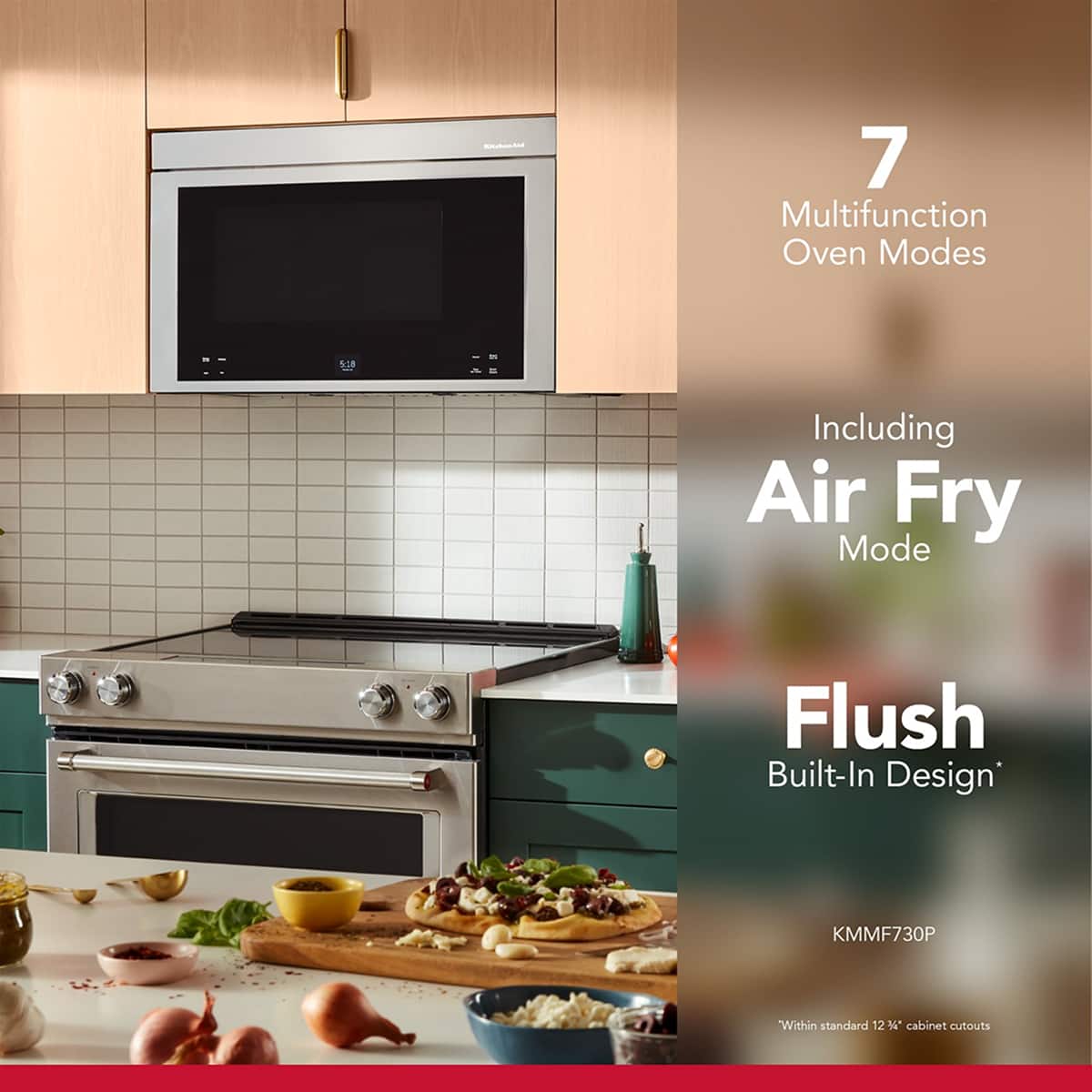 KitchenAid - 1.1 Cu. Ft. Convection Flush Built-In Over-the-Range Smart Microwave with Sensor Cooking and Air Fry Mode - Stainless Steel