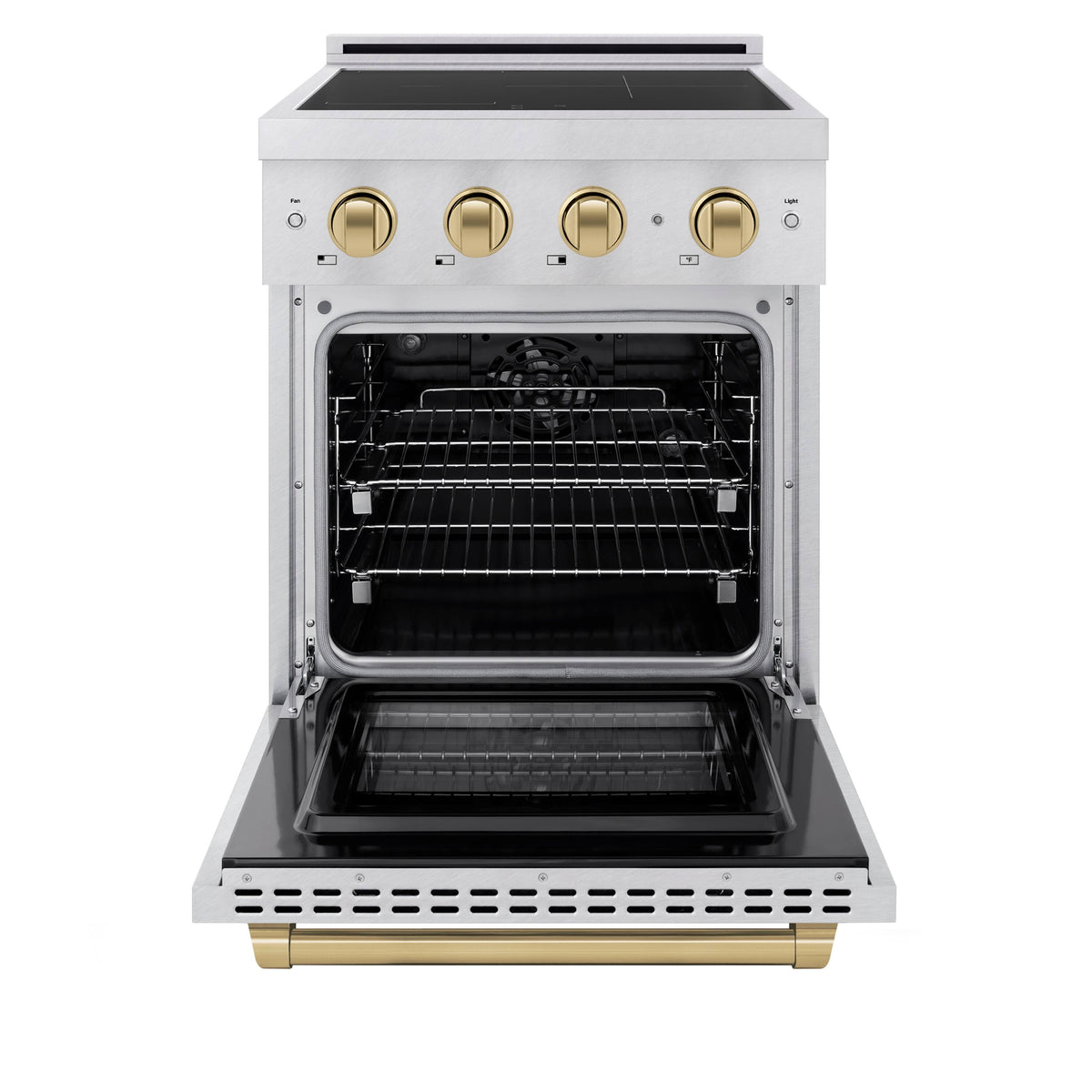 ZLINE - 24 in. Wide 3 Elements Autograph 3.2 cu. ft. Paramount Freestanding Induction Range in Satin Steel with Bronze Accents - Satin Stainless Steel