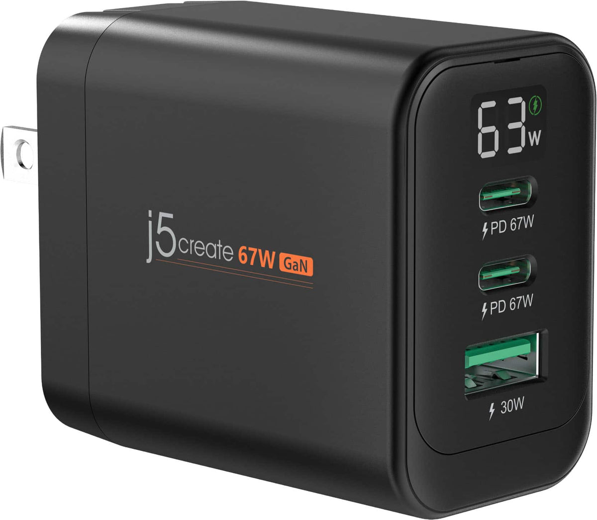 j5create - 67W 3-Port GaN Display Charger - Black