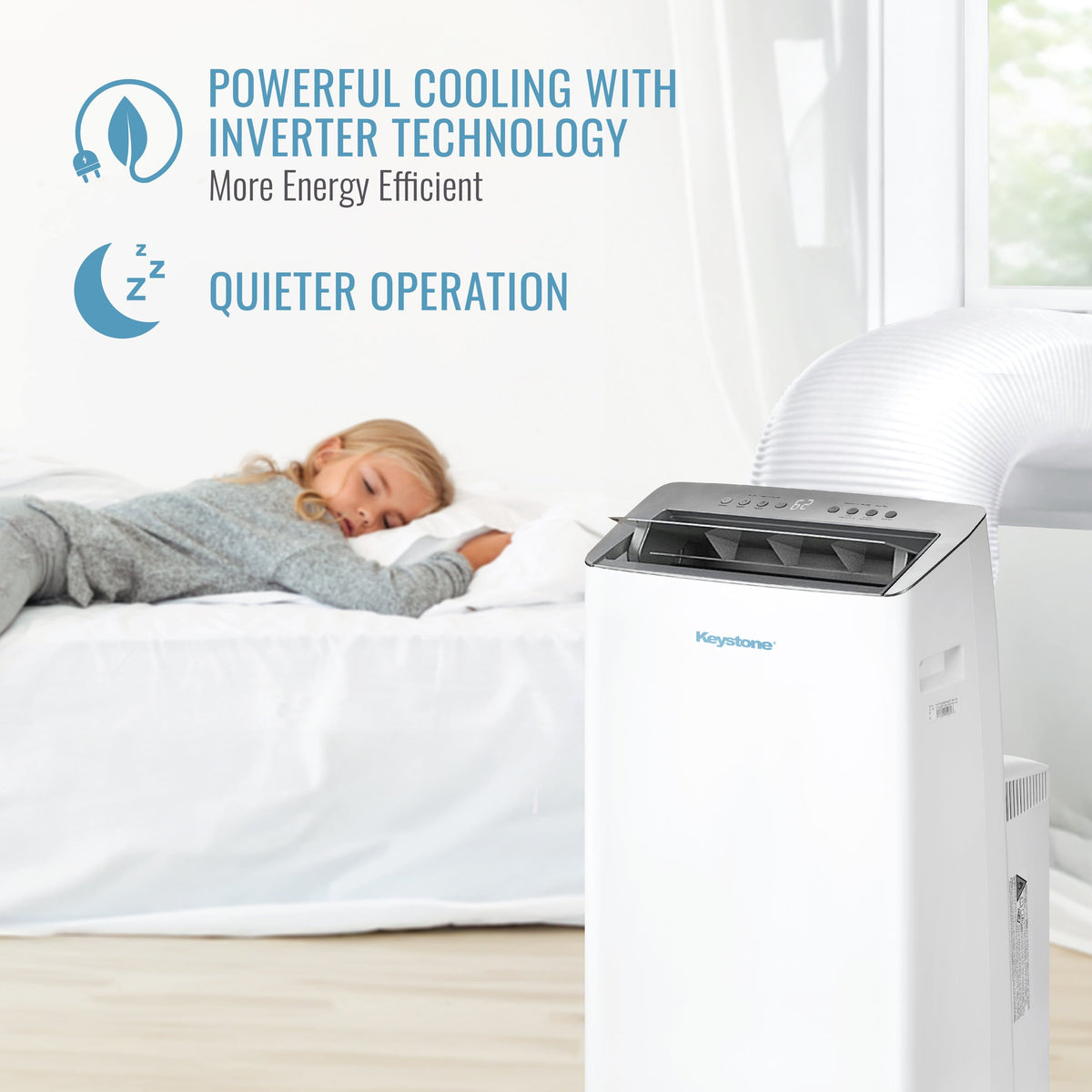 Keystone - 14,000 BTU ASHRAE/12,000 BTU DOE Portable Inverter Air Conditioner with Remote Control - White