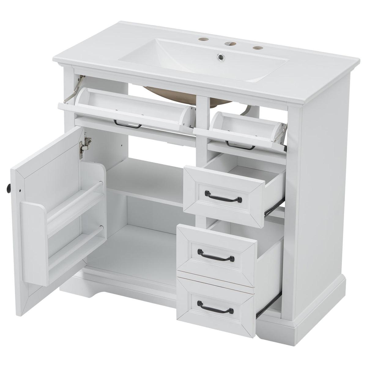 36" Bathroom Vanity With Sink, 2 Tip-Out Drawers, Soft Close Hinges