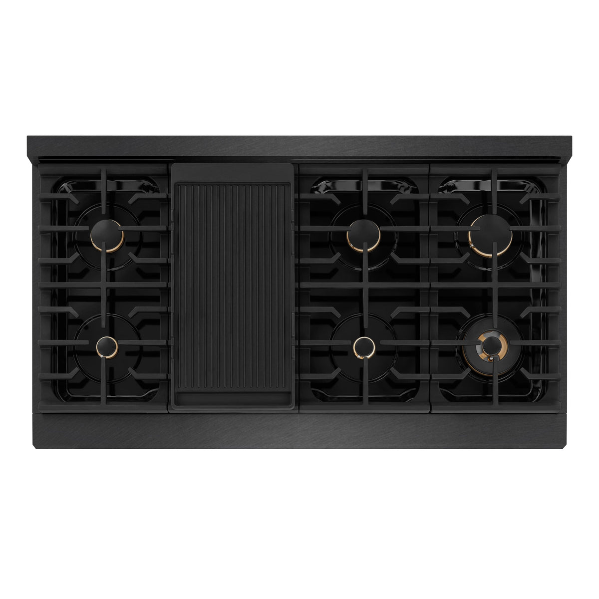 ZLINE - 48 in. Wide 8 Burner Designer 6.7 cu. ft. Double Oven Freestanding Gas Range with Black and Bronze Accents - Black Satin Stainless Steel