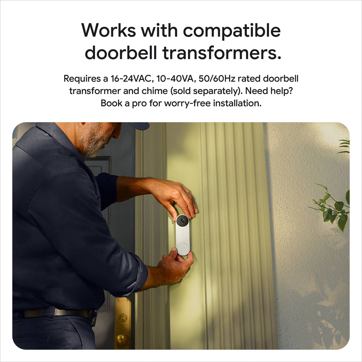 Google - Nest Doorbell (wired, 3rd gen) - Latest Model - 2K Video and Gemini - Snow