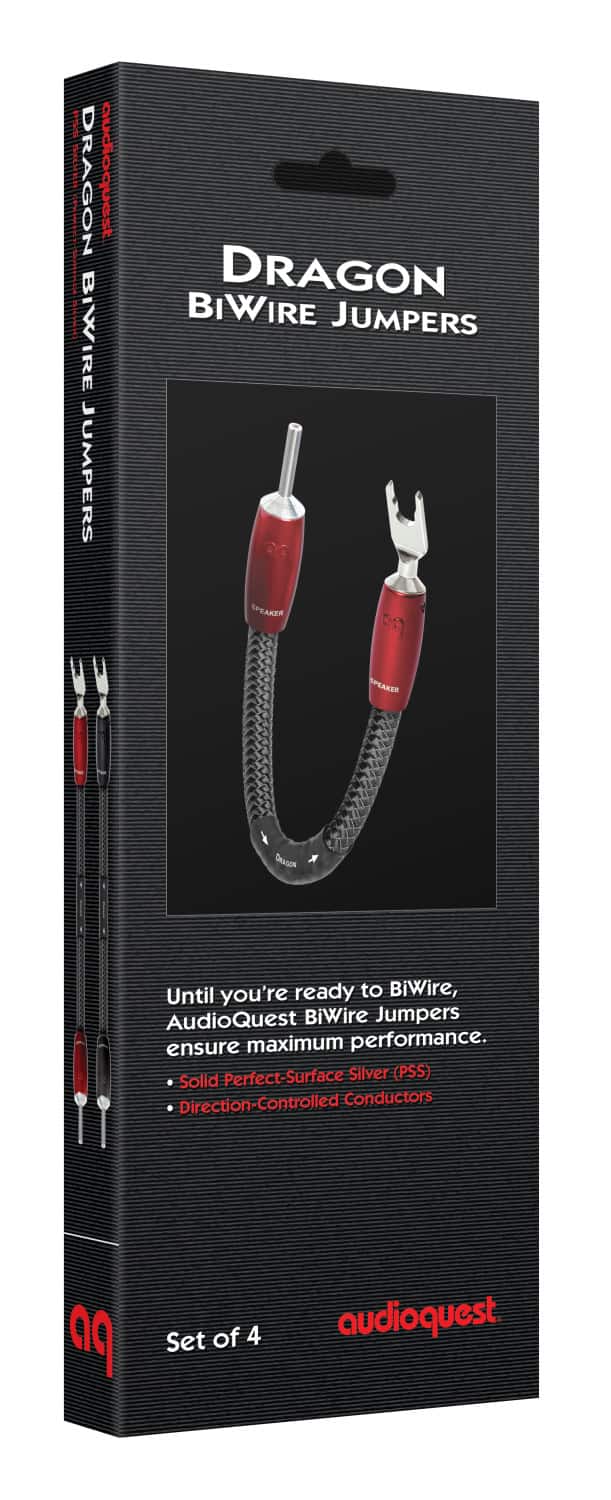 AudioQuest - Dragon BiWire Jumpers 0.7' w/ 1000 Series Connectors with Banana to Banana Connectors - Black on Black