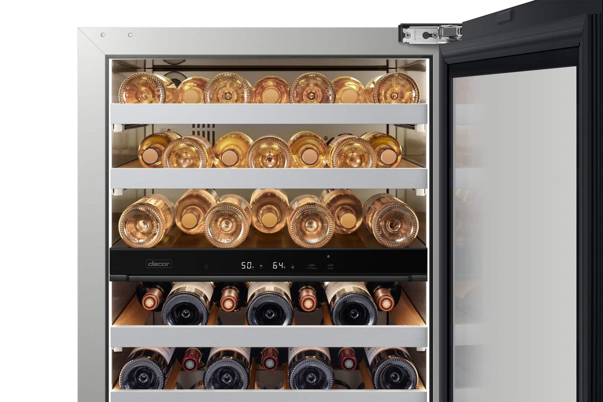 Dacor - 41-bottle 24-Inch Built-In Dual Zone Wine Cellar with Triple-Pane UV Glass and GlideRack System - Custom Panel Ready