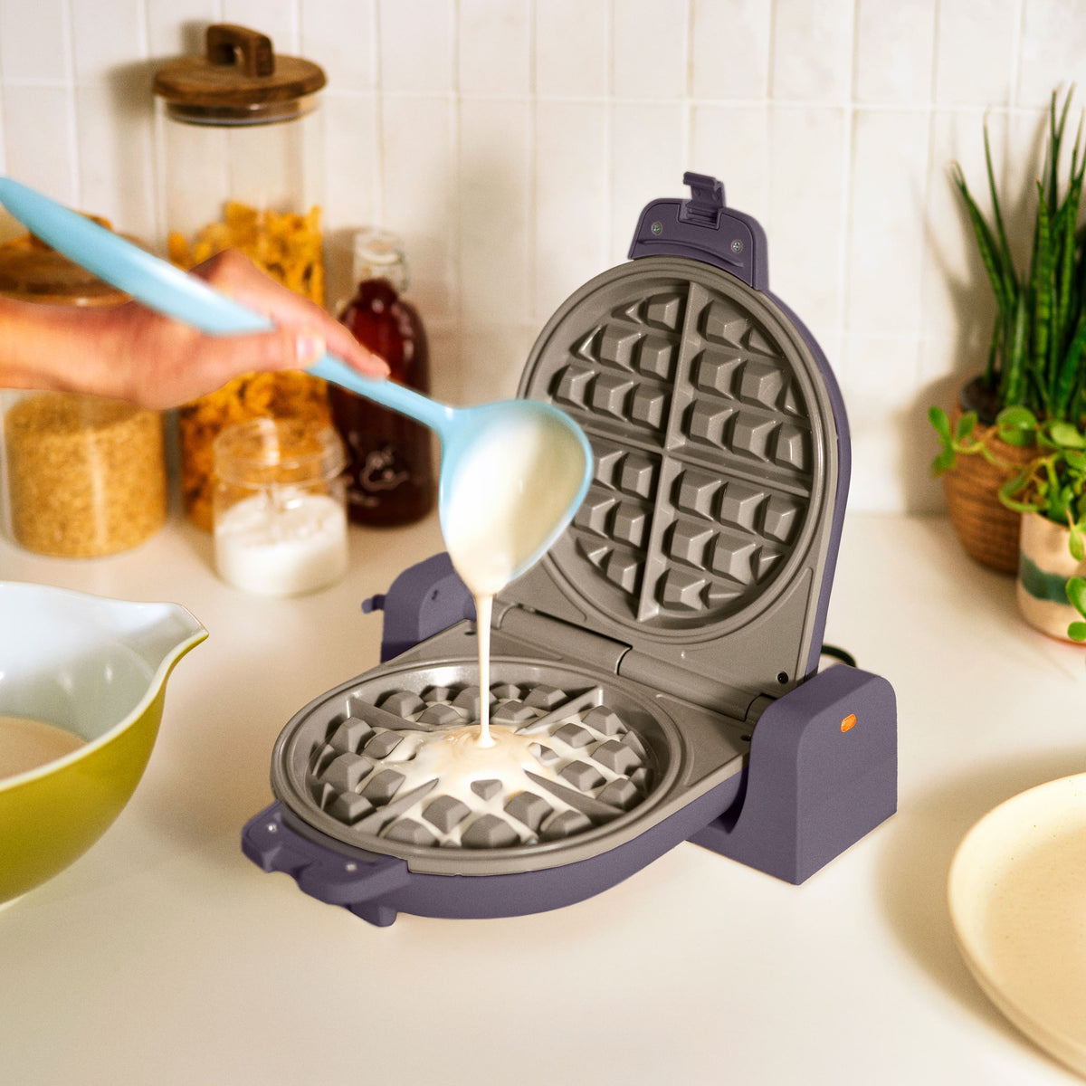 Bella - Fits-anywhere Kitchenware: Flip & Store Belgian Waffle Maker - Plum