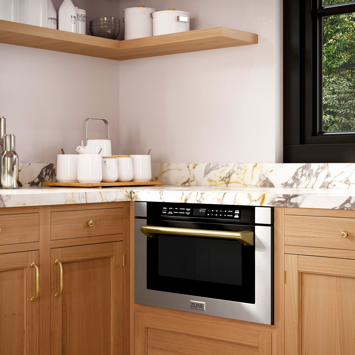 ZLINE - Autograph Edition 24 in. 1.2 cu. ft. Built-in Microwave Drawer - Stainless Steel and Champagne Bronze Accents