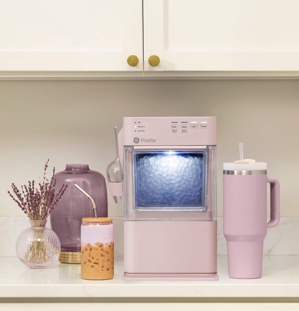 GE Profile - Opal Mini Countertop Nugget Ice Maker, 36 lb Daily Ice Production - Peony Pink