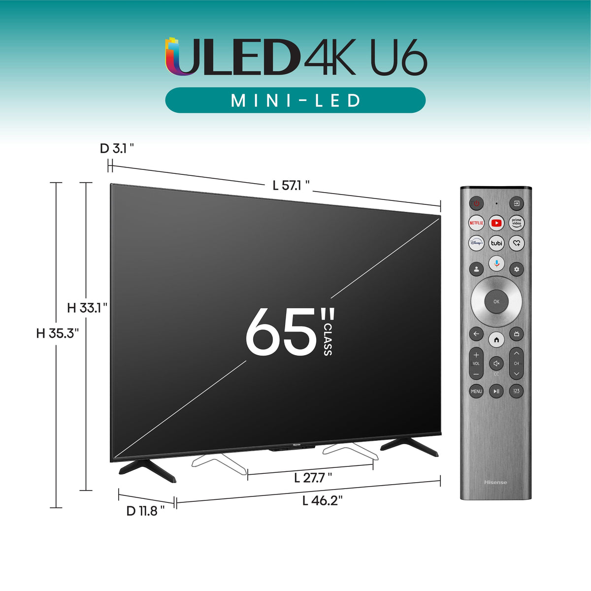 Hisense - 65" Class U6 Series Mini-LED 4K UHD QLED Smart Google TV (2024)