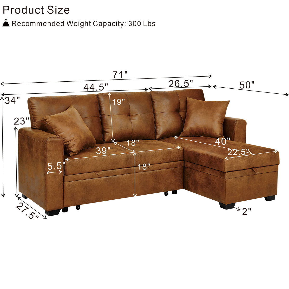 Sofá seccional con cama extraíble, chaise longue reversible