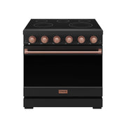 36 in. Wide 5 Elements Gordon Ramsay Series by Thor Kitchen 6.0 Cu.Ft Freestanding Electric Range with Rose Gold Handles - Black