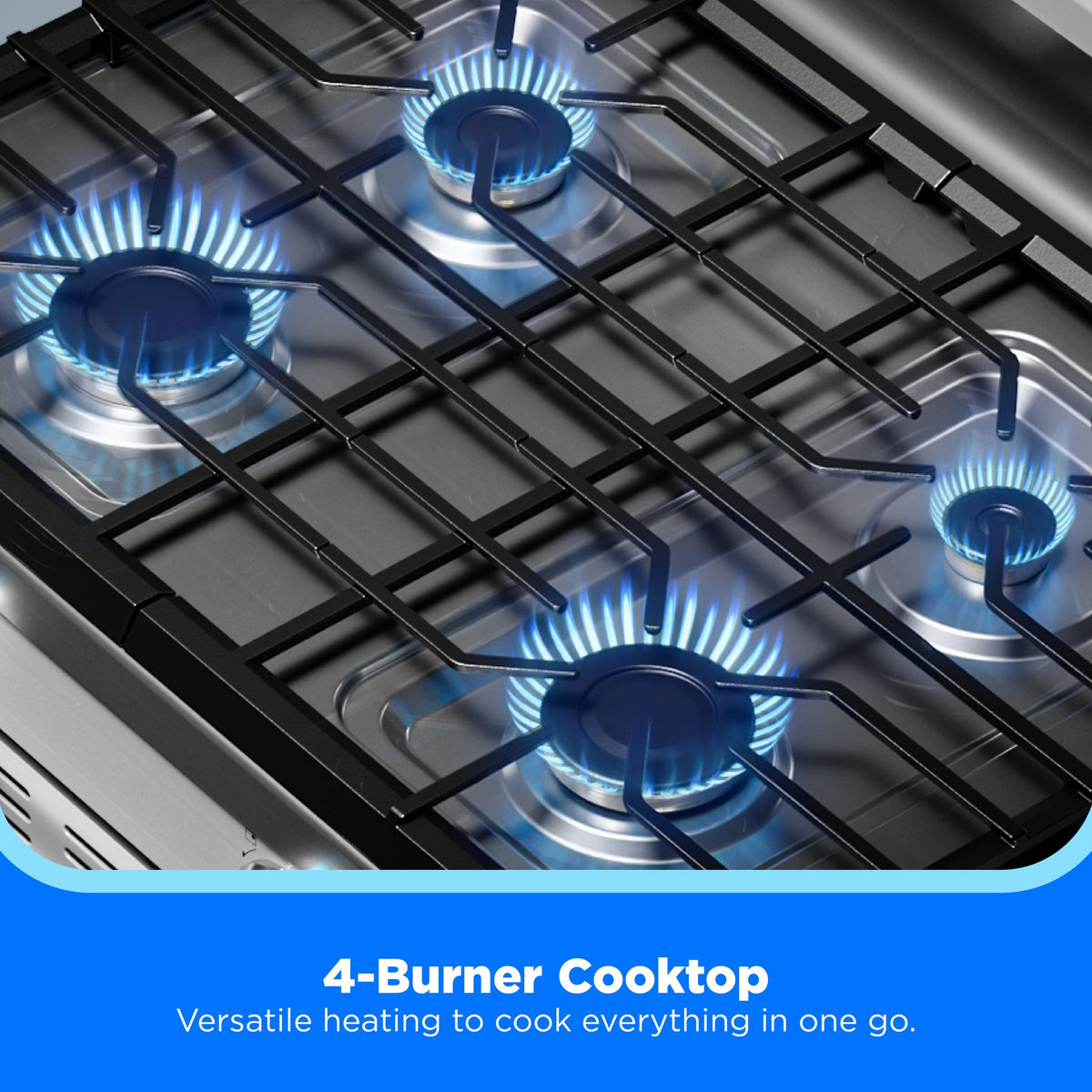 Midea - 6.1 cu. ft. 4-Burner 30" Freestanding Gas Range with Steam Clean, Weighted Control Knobs - Stainless Steel