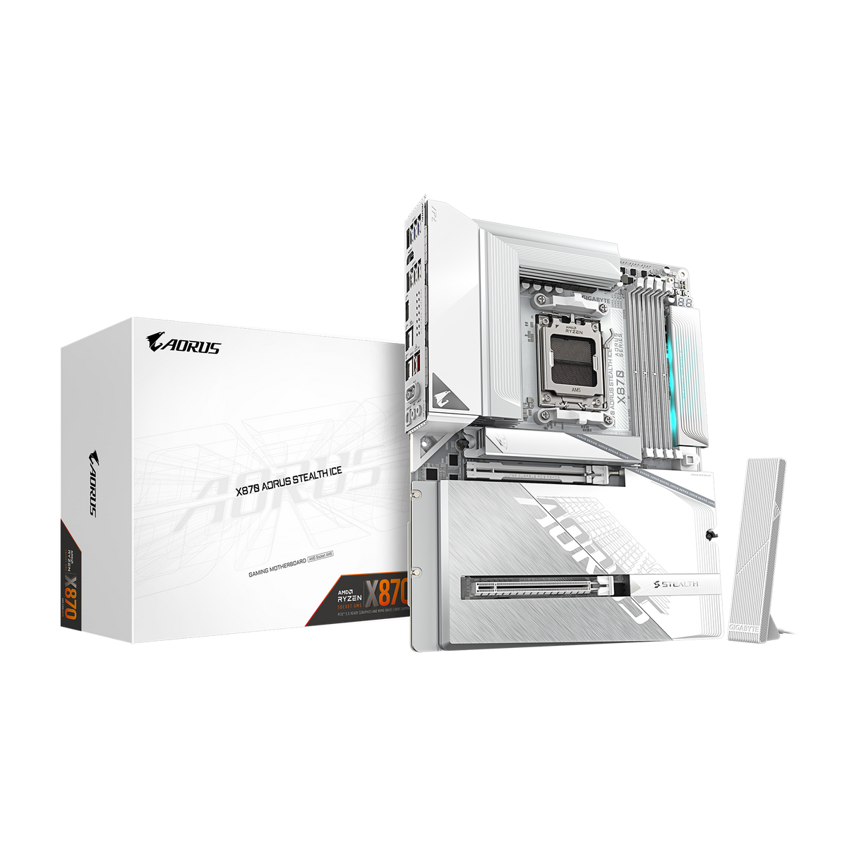 GIGABYTE - X870 AORUS STEALTH ICE (Socket AM5) AMD X870 ATX DDR5 Wi-Fi 7 Motherboard - White